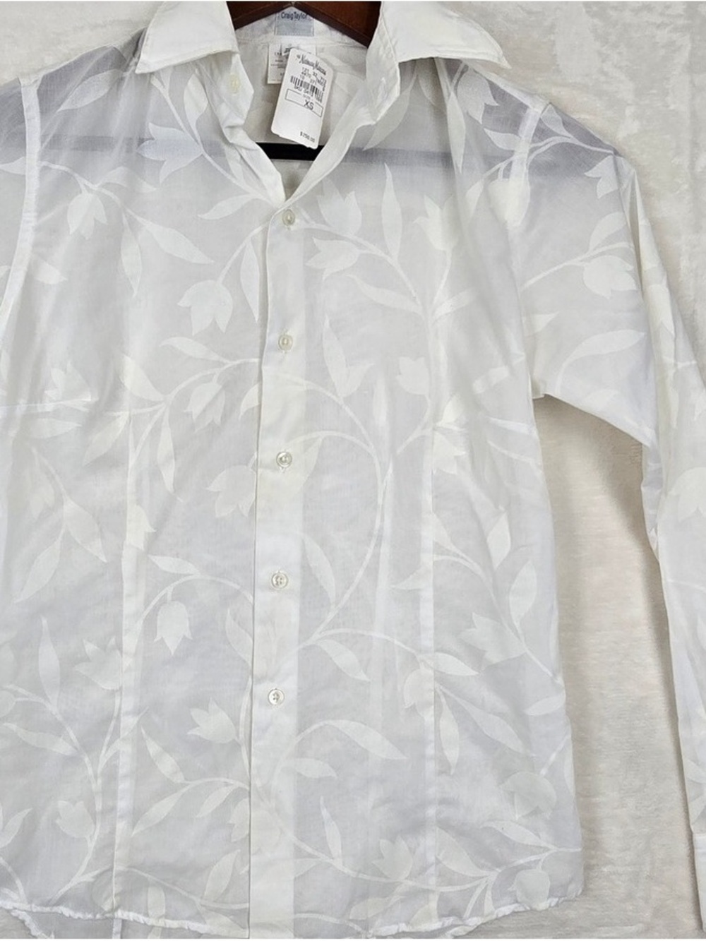 Taylor White Floral Jacquard Long-Sleeve Button-Down Shirt